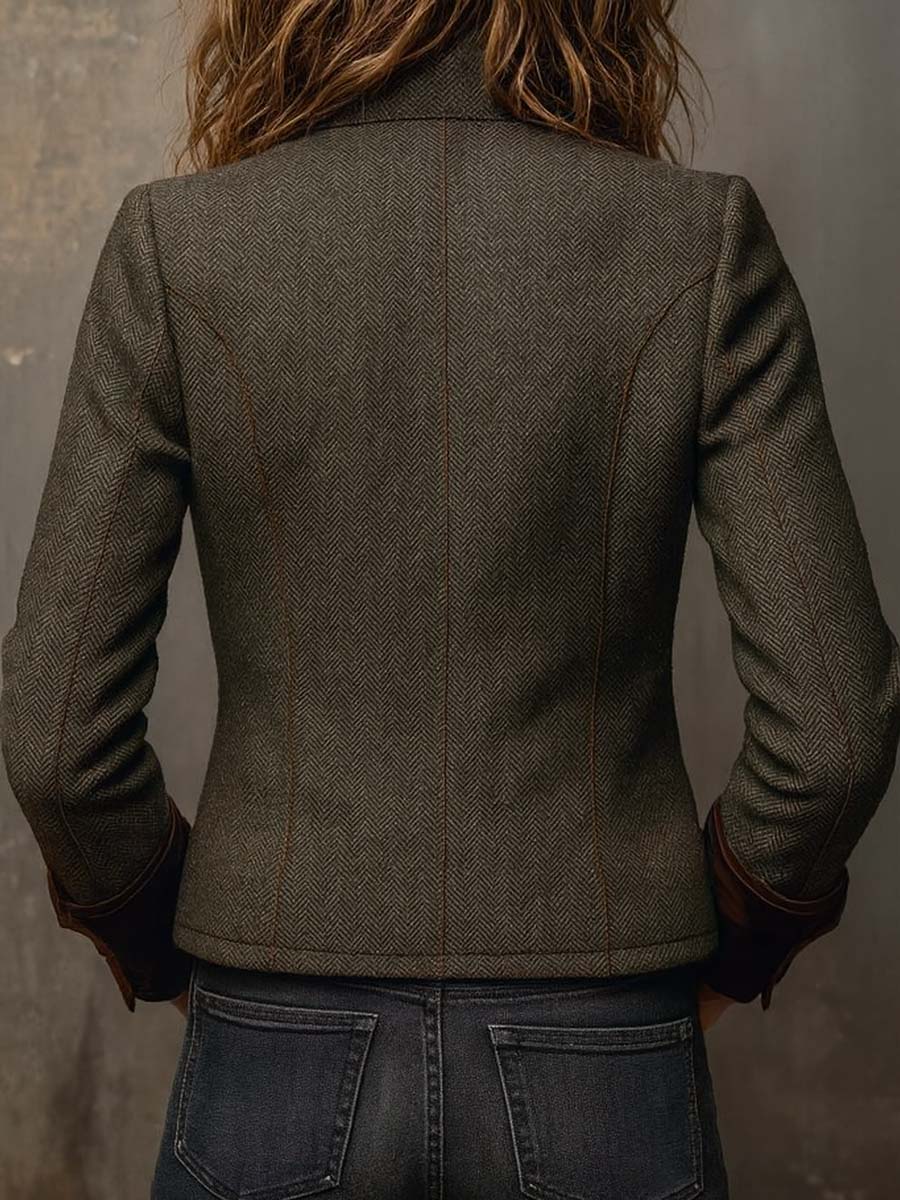 Reagan | Herringbone Blazer with Contrast Trim