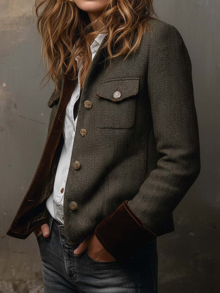 Reagan | Herringbone Blazer with Contrast Trim