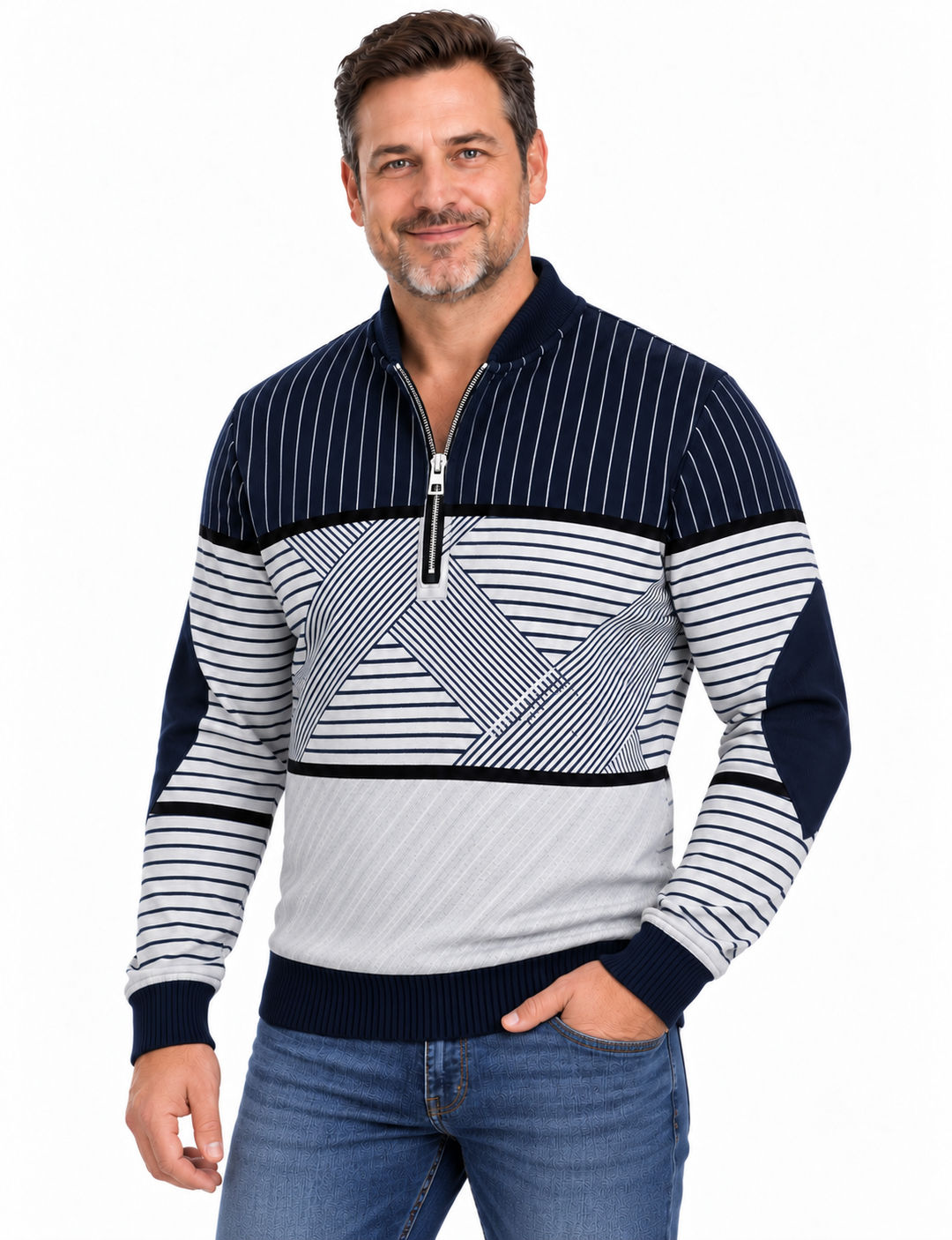 Preston | Geometric Block Half-Zip Sweater
