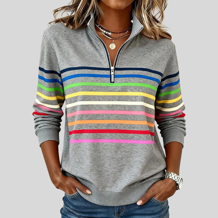 Cora | Multicolor Stripe Zip-Up Sweatshirt