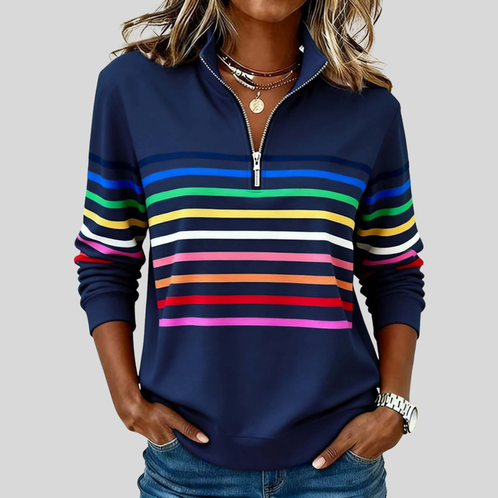 Cora | Multicolor Stripe Zip-Up Sweatshirt