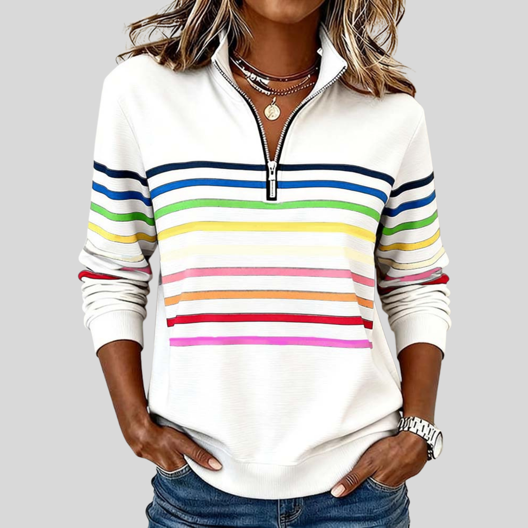 Cora | Multicolor Stripe Zip-Up Sweatshirt