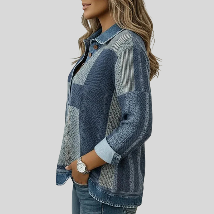 Willa | Patchwork Denim-Effect Button Sweater