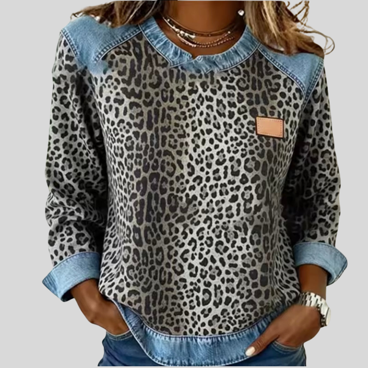 Sadie | Leopard Print Denim-Effect Sweatshirt