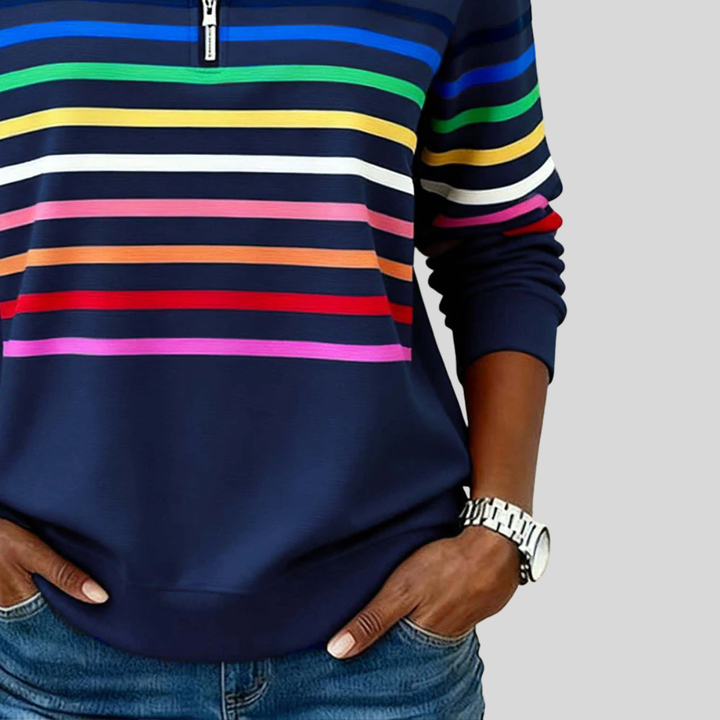 Cora | Multicolor Stripe Zip-Up Sweatshirt