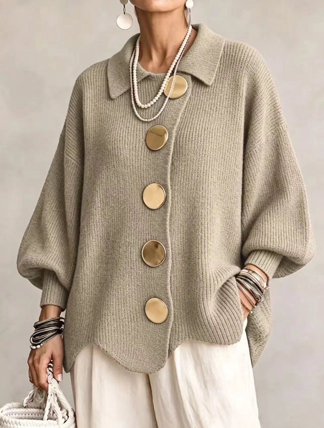 Joanna | Oversized Collared Button Cardigan