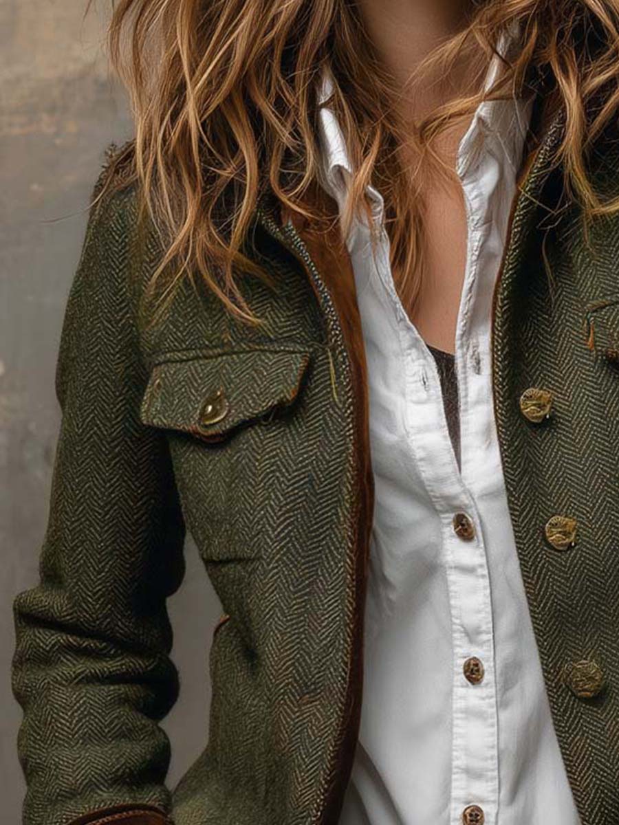Reagan | Herringbone Blazer with Contrast Trim