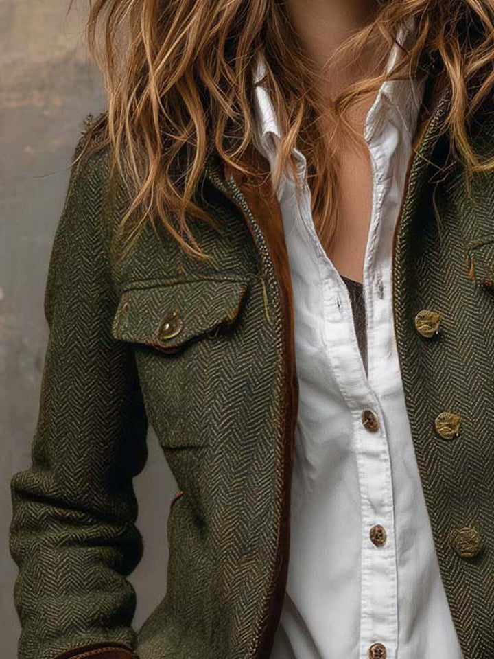 Reagan | Herringbone Blazer with Contrast Trim