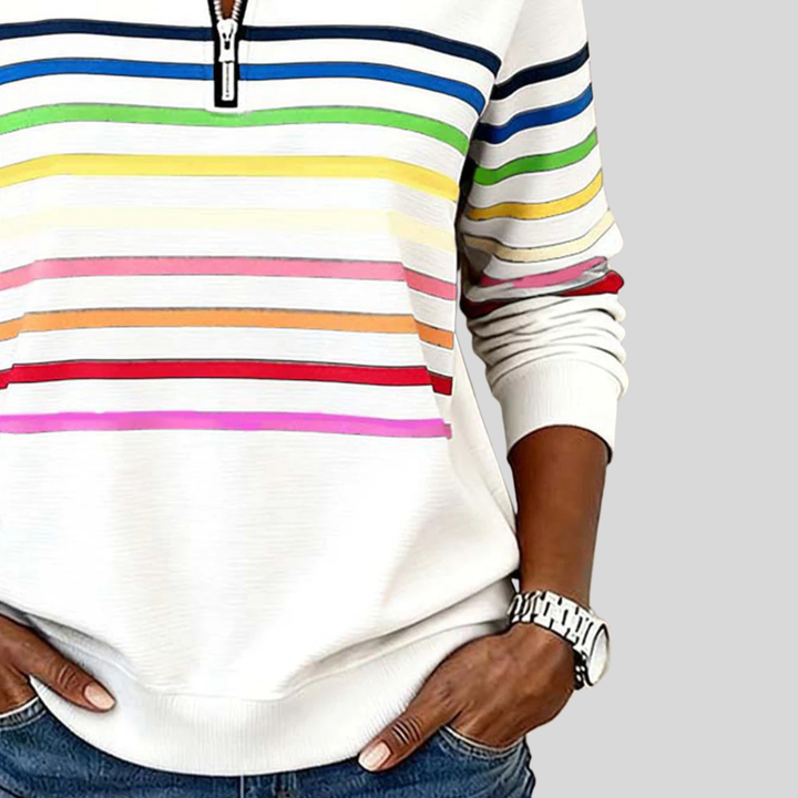 Cora | Multicolor Stripe Zip-Up Sweatshirt