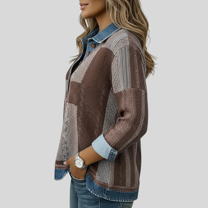 Willa | Patchwork Denim-Effect Button Sweater