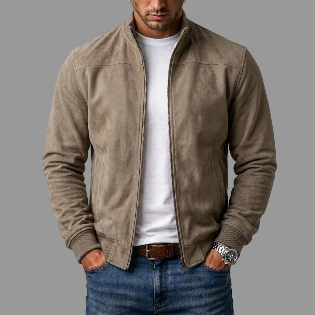 Gordon Suede-Look Bomber Jacket in Khaki