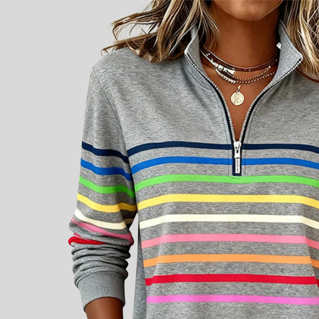 Cora | Multicolor Stripe Zip-Up Sweatshirt