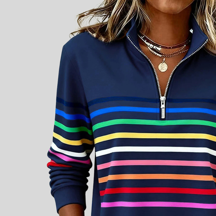 Cora | Multicolor Stripe Zip-Up Sweatshirt