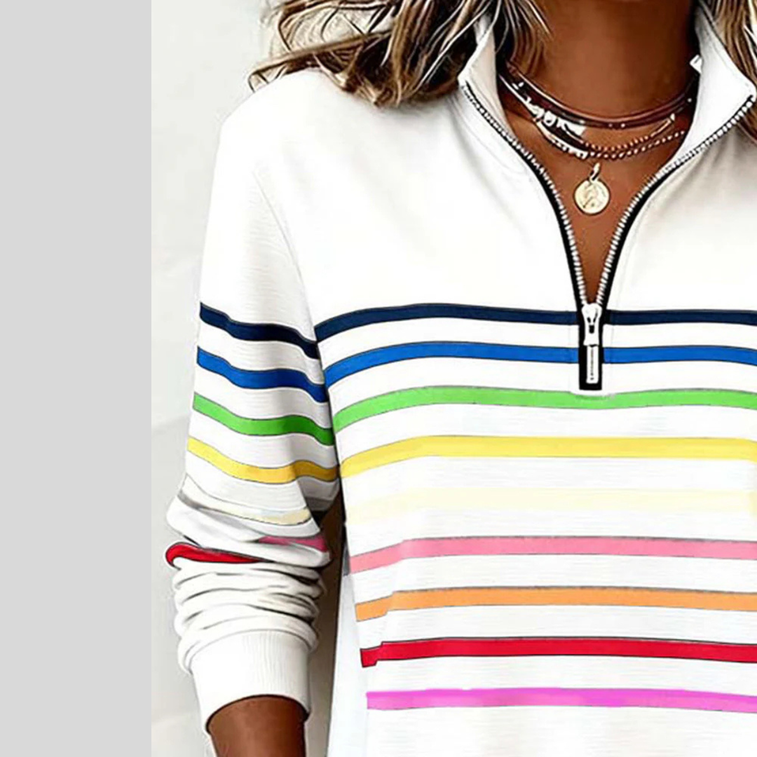 Cora | Multicolor Stripe Zip-Up Sweatshirt