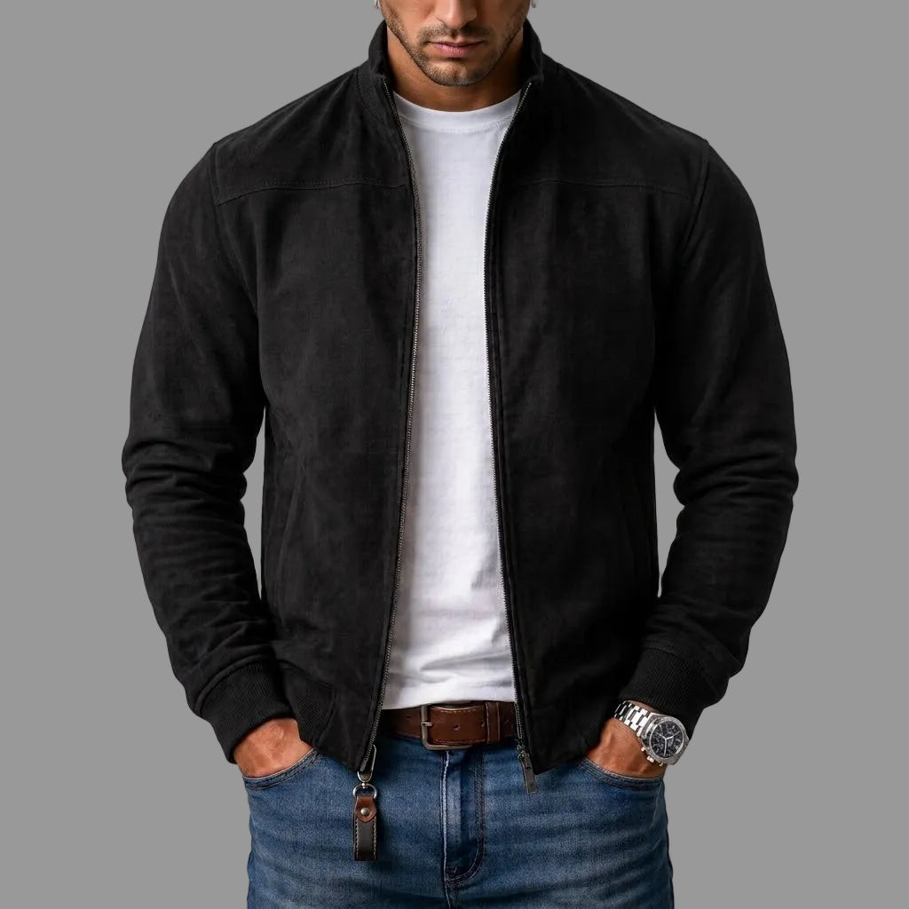 Gordon Suede-Look Bomber Jacket in Black