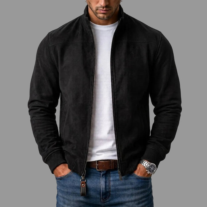 Gordon Suede-Look Bomber Jacket in Black