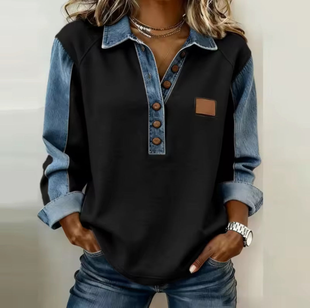 Dana | Two-Tone Buttoned Collar Sweater