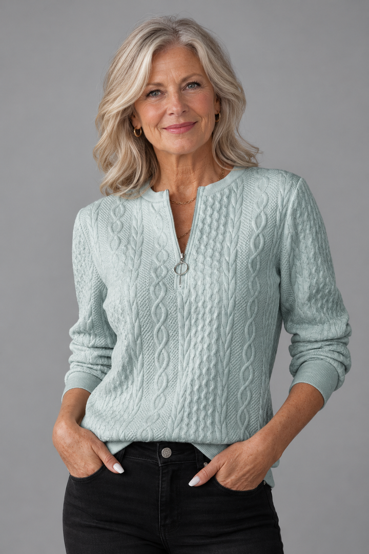 Fiona | Cable Knit Zip-Neck Sweater