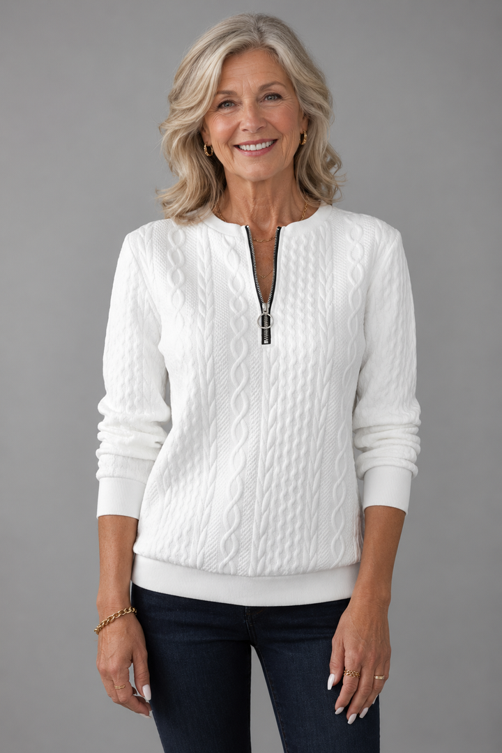 Fiona | Cable Knit Zip-Neck Sweater