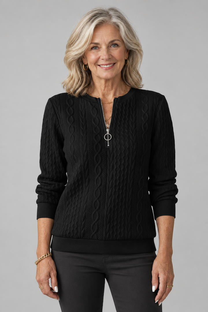 Fiona | Cable Knit Zip-Neck Sweater