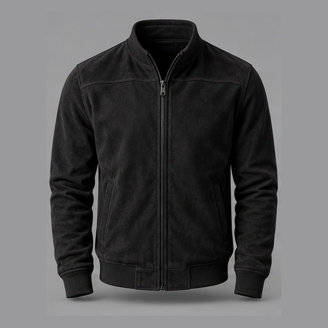 Gordon Suede-Look Bomber Jacket in Black - front view