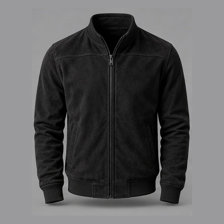 Gordon Suede-Look Bomber Jacket in Black - front view