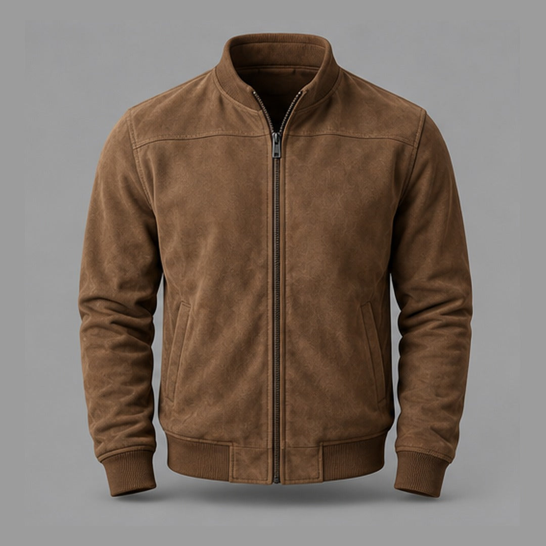 Gordon Suede-Look Bomber Jacket in Brown - front view