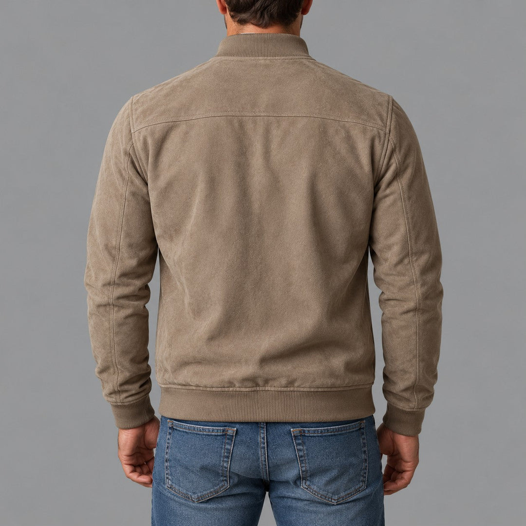 Gordon Suede-Look Bomber Jacket in Khaki - back view