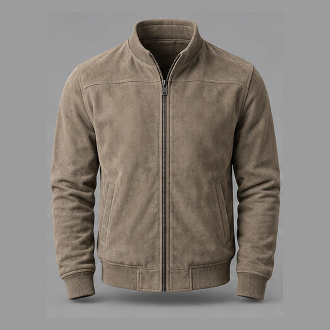 Gordon Suede-Look Bomber Jacket in Khaki - front view