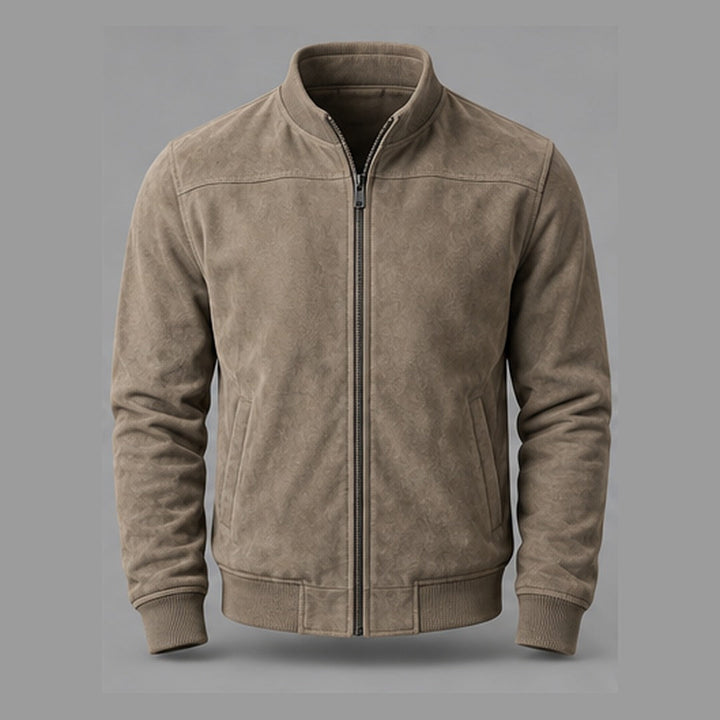 Gordon Suede-Look Bomber Jacket in Khaki - front view