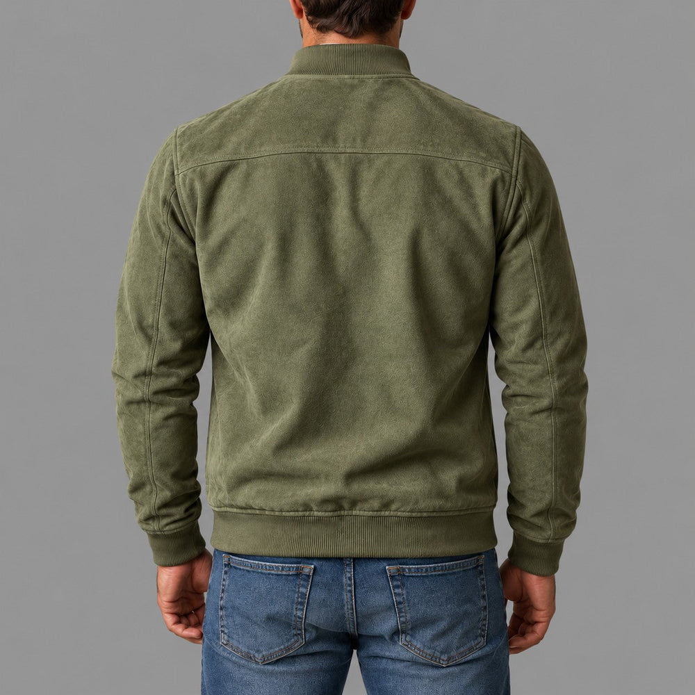 Gordon Suede-Look Bomber Jacket in Olive Green - back view