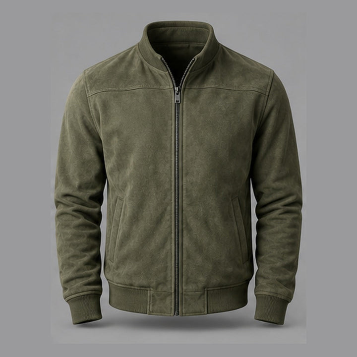 Gordon Suede-Look Bomber Jacket in Olive Green - front view