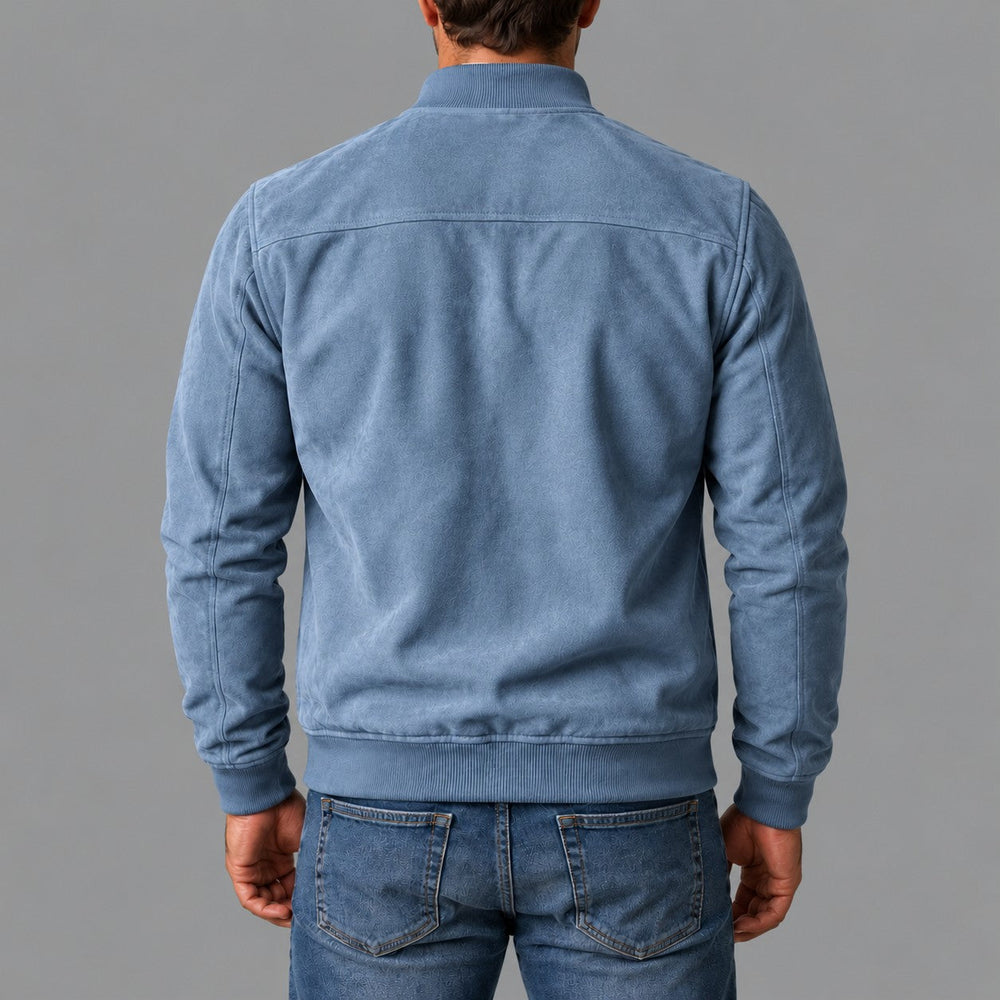 Gordon Suede-Look Bomber Jacket in Sky Blue - back view