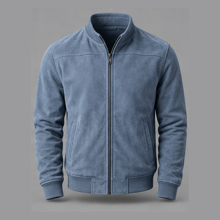 Gordon Suede-Look Bomber Jacket in Sky Blue - front view