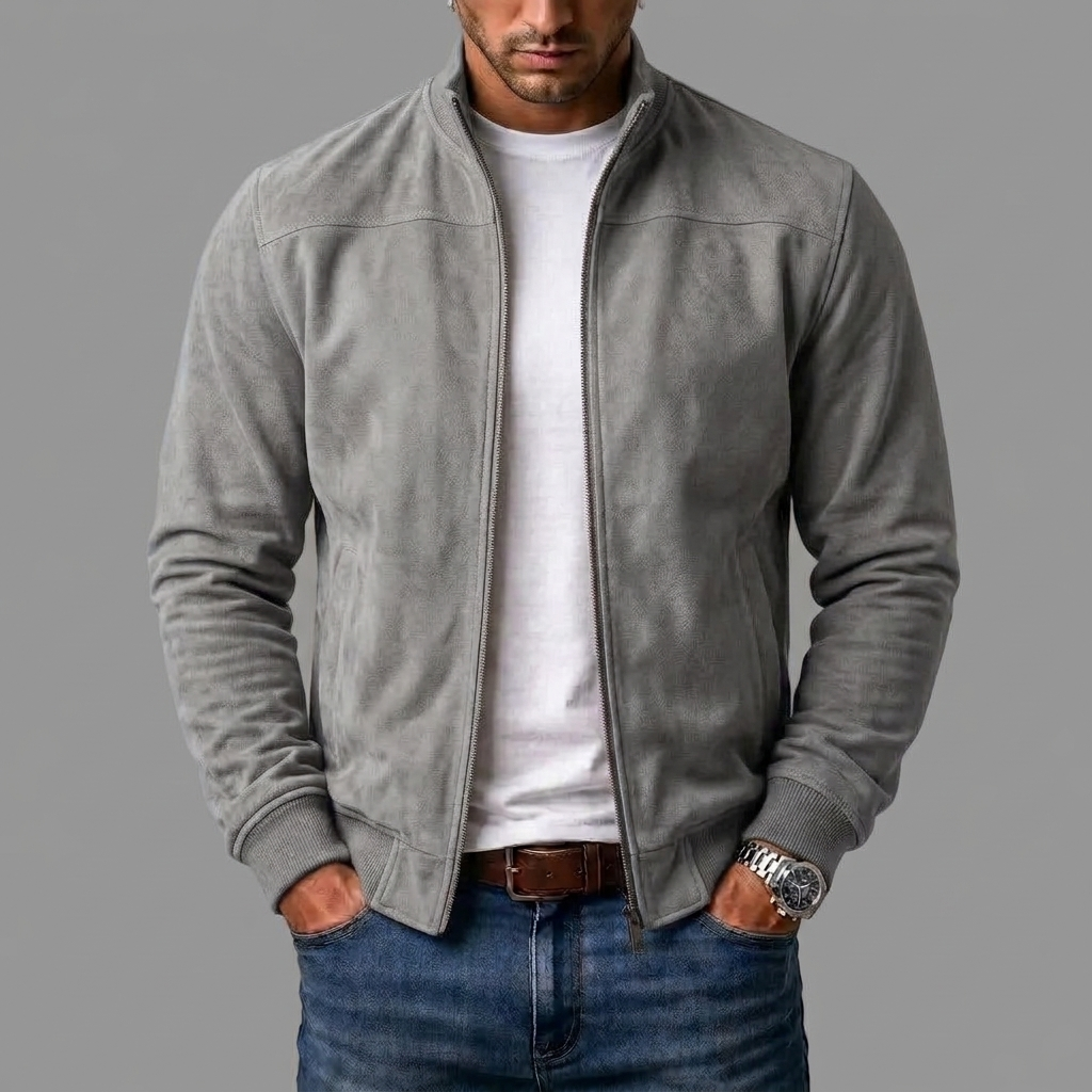 Gordon Suede-Look Bomber Jacket in Gray