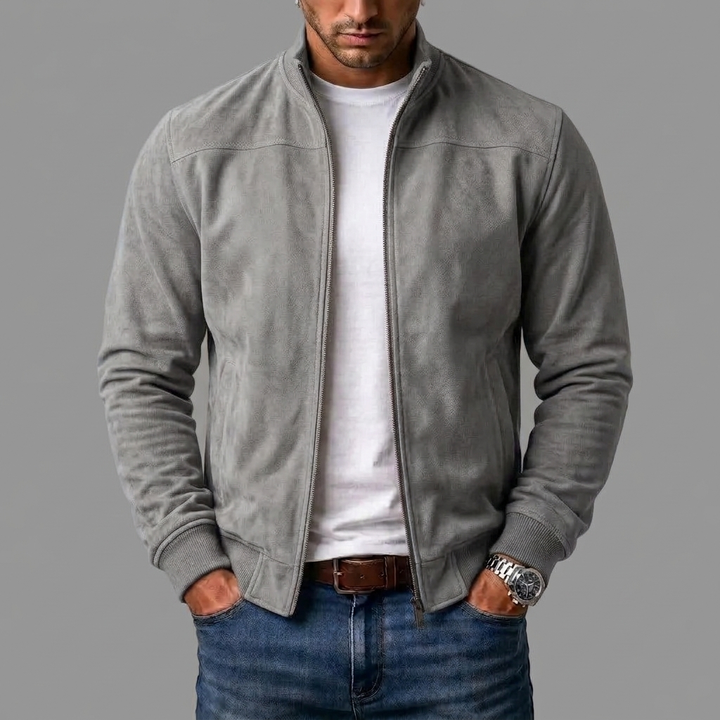 Gordon Suede-Look Bomber Jacket in Gray