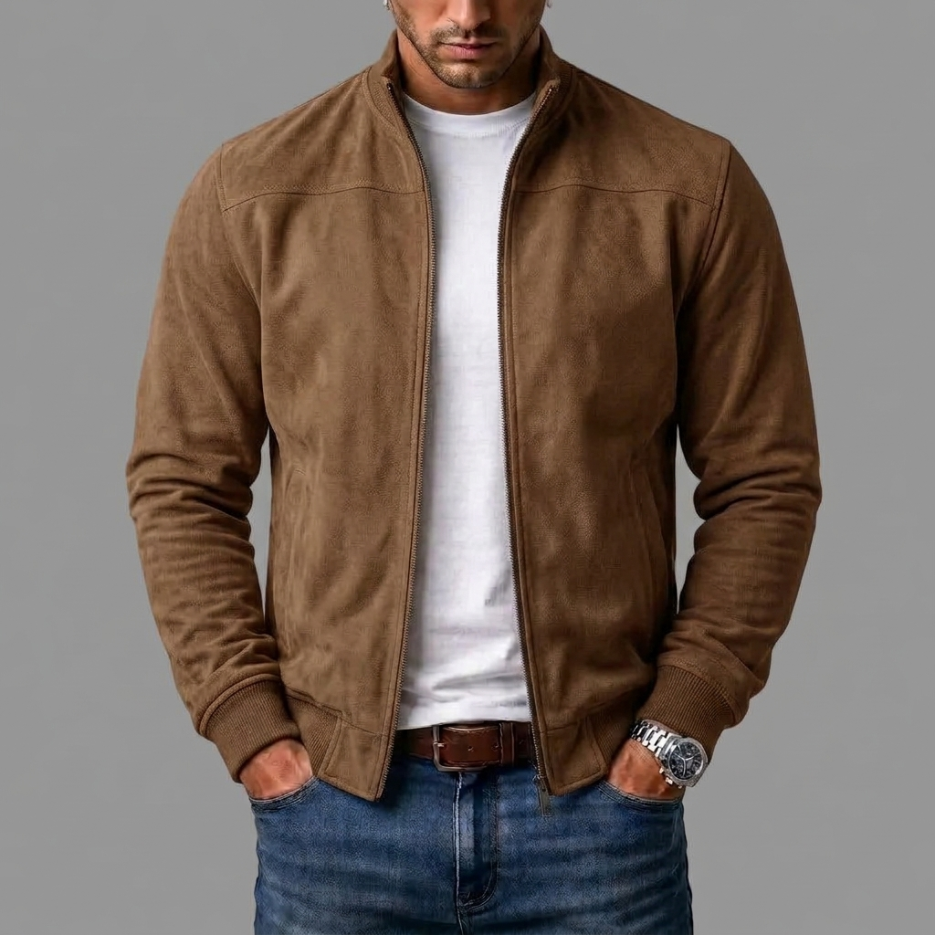 Gordon Suede-Look Bomber Jacket in Brown