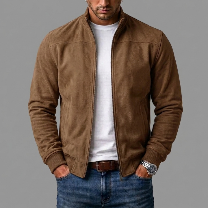 Gordon Suede-Look Bomber Jacket in Brown
