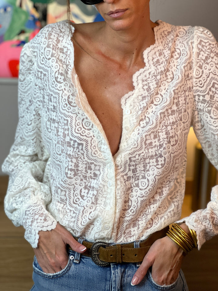 Sloane | Floral Openwork Knit Blouse