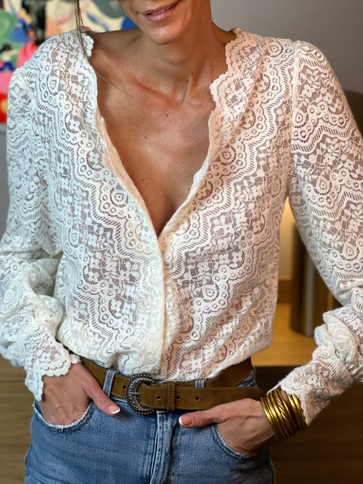Sloane | Floral Openwork Knit Blouse