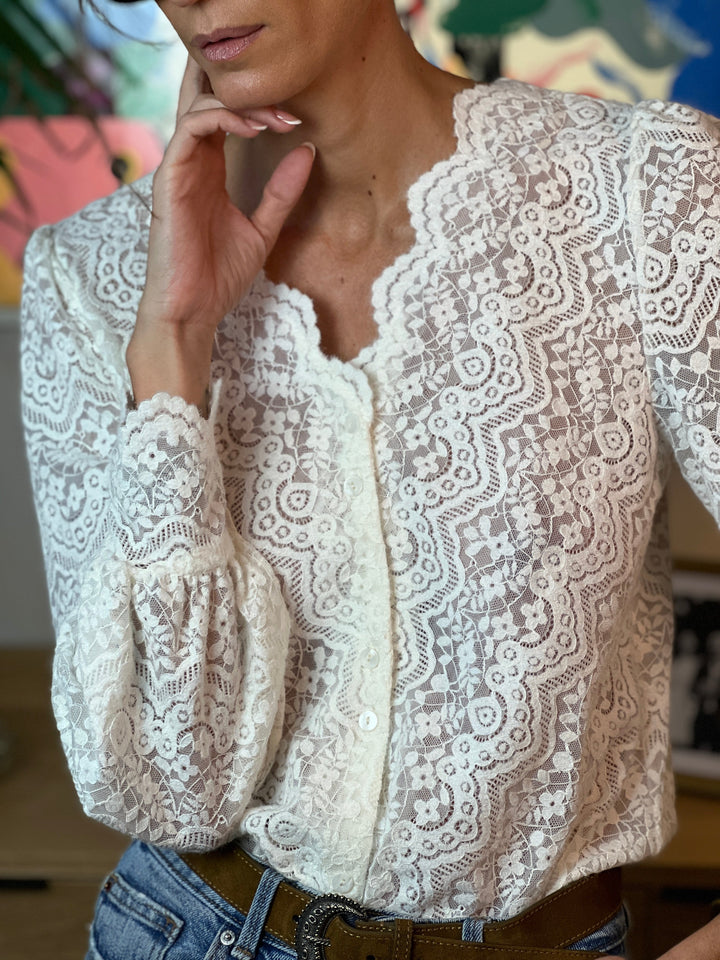 Sloane | Floral Openwork Knit Blouse