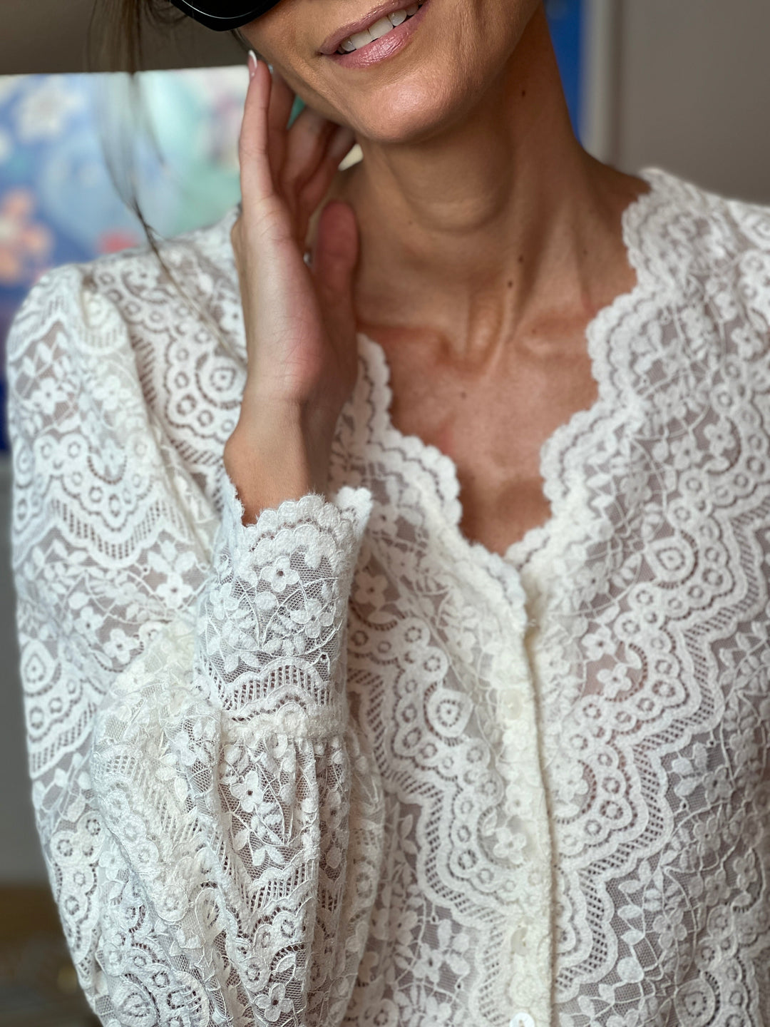 Sloane | Floral Openwork Knit Blouse
