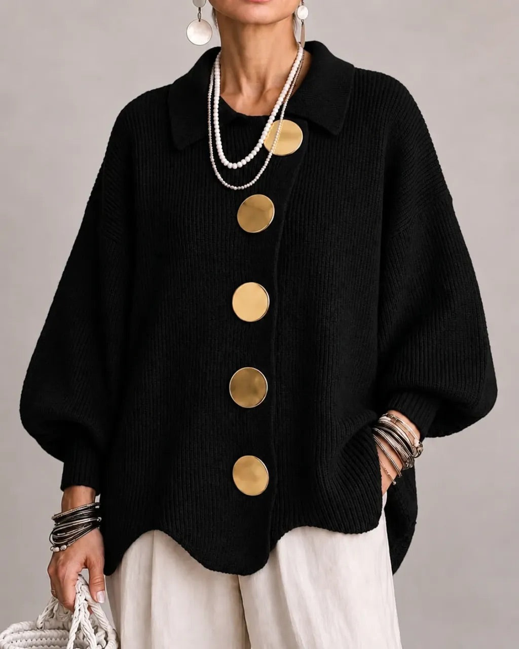 Joanna | Oversized Collared Button Cardigan
