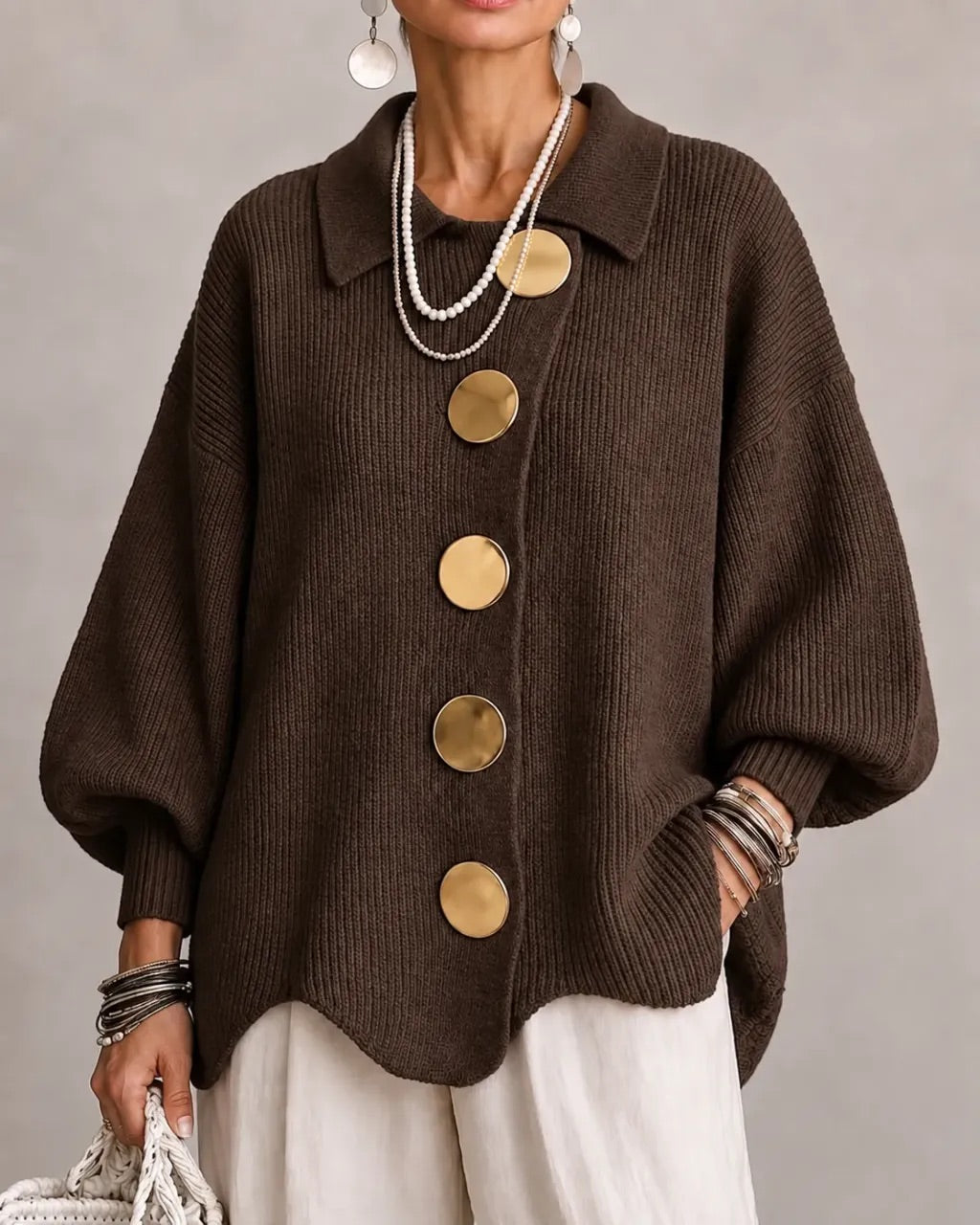Joanna | Oversized Collared Button Cardigan