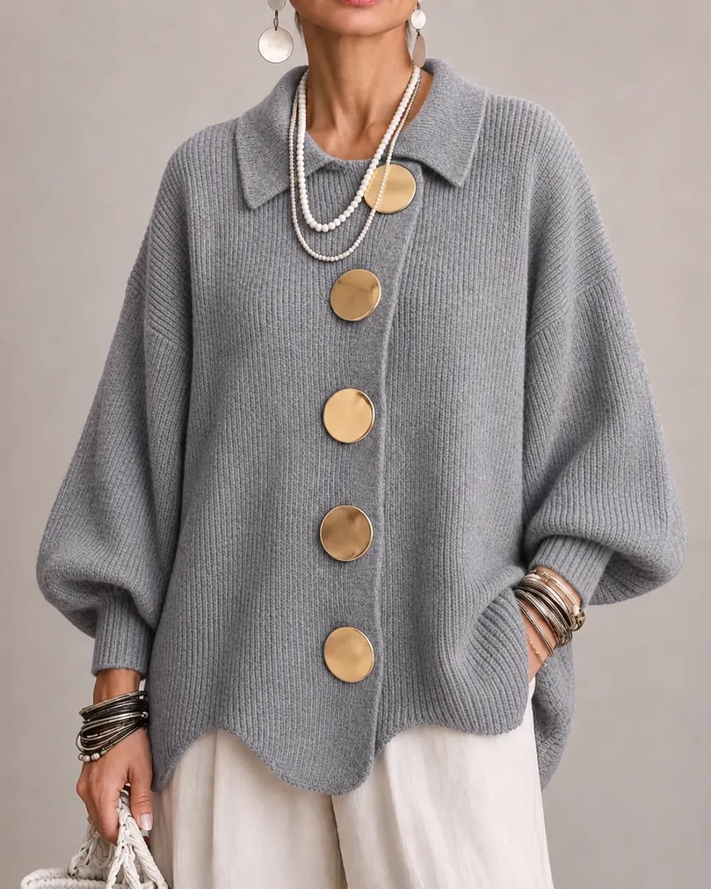 Joanna | Oversized Collared Button Cardigan